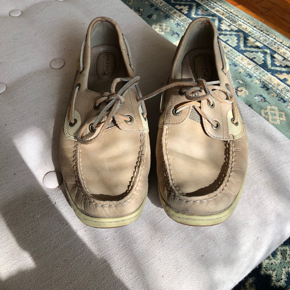 Sperry Bluefish Boat Shoes Beige Leather Upper 8.5